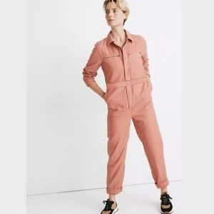 Madewell zip up zip pocket coverall jumpsuit pink rose